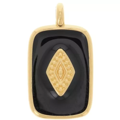 Colgante rectángulo 21x12mm con resina epoxi - Dorado con oro fino - Negro x1