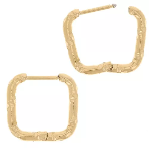 Aro cuadrado martillado 14x14 mm - Acero inoxidable 304L Dorado x2