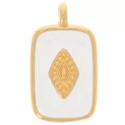 Colgante rectángulo 21x12mm con resina epoxi - Dorado con oro fino - Blanco x1