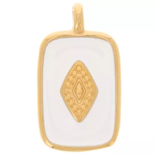 Colgante rectángulo 21x12mm con resina epoxi - Dorado con oro fino - Blanco x1