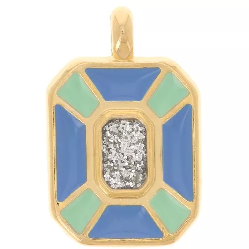 Colgante rectángulo 19x12mm con resina epoxi - Dorado con oro fino - Verde - Azul x1