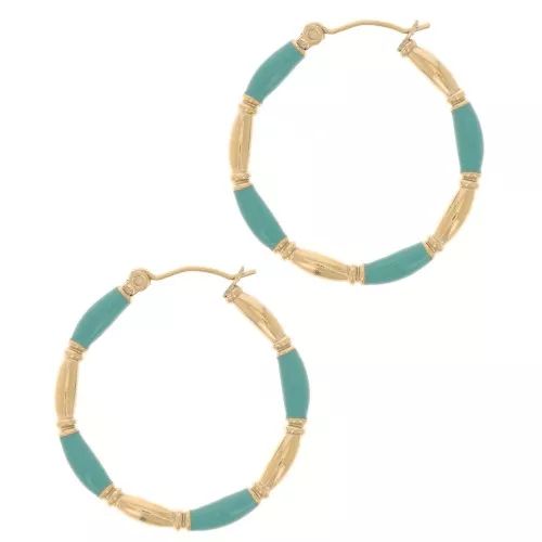 Pendientes de aro redondo de 30 mm con resina epoxi - Acero inoxidable 304L Dorado - Verde agua x2