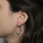 Pendientes de aro redondo de 30 mm con resina epoxi - Acero inoxidable 304L Dorado - Verde agua x2