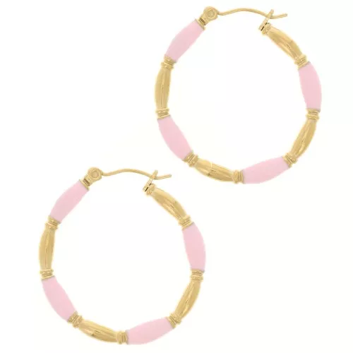 Pendientes de aro redondo de 30 mm con resina epoxi - Acero inoxidable 304L - Rosa claro x2