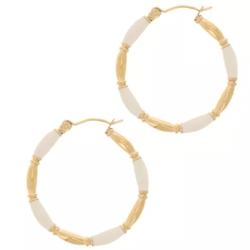 Pendientes de aro redondo 30 mm con resina epoxi Acero inox 304L Dorado Beige x2