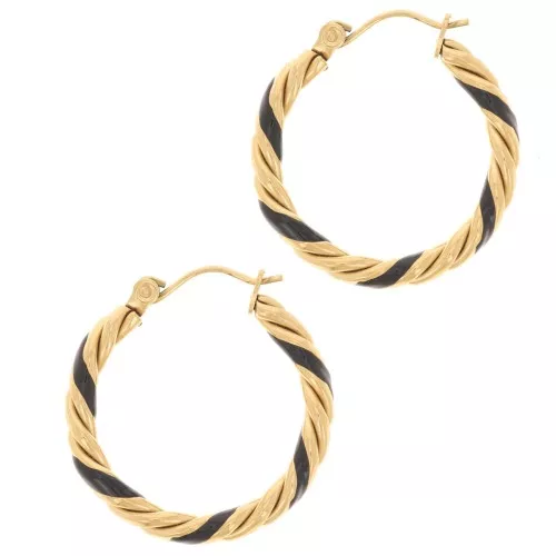 Pendientes de aro redondo trenzado 25 mm con resina epoxi - Acero inoxidable 304L Dorado - Negro x2