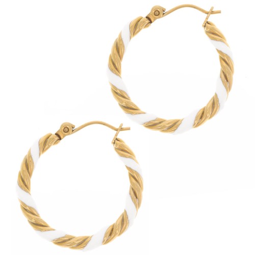 Pendientes de aro redondo trenzado 25 mm con resina epoxi - Acero inoxidable 304L Dorado - Blanco x2