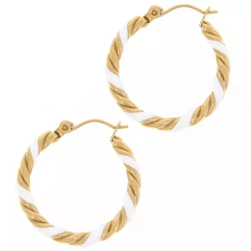 Pendientes de aro redondo trenzado 25 mm con resina epoxi - Acero inoxidable 304L Dorado - Blanco x2