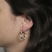 Pendientes de aro redondo trenzado 25 mm con resina epoxi - Acero inoxidable 304L Dorado - Blanco x2