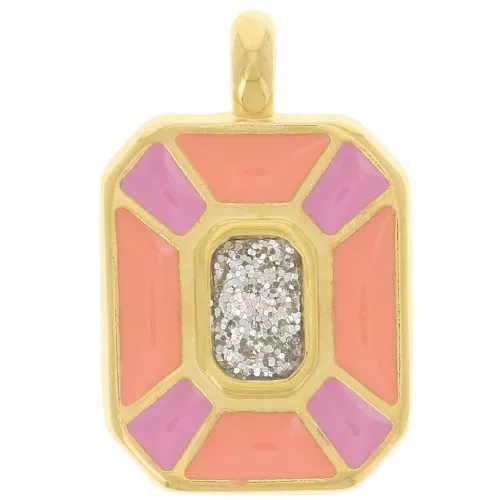 Colgante Rectángulo 19x12mm - Resina epoxi - Dorado con oro fino - Rosa - Salmón x1