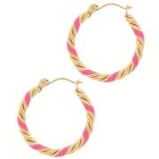 Pendientes de aro redondo trenzado 25 mm con resina epoxi - Acero inoxidable 304L Dorado - Rosa x2|raw }}