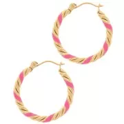 Pendientes de aro redondo trenzado 25 mm con resina epoxi - Acero inoxidable 304L Dorado - Rosa x2