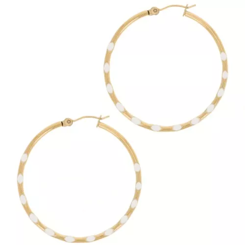 Pendientes de aro redondo 40,5 mm con resina epoxi - Acero inoxidable 304L Dorado - Beige x2