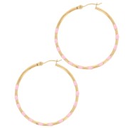 Pendientes de aro redondo 40.5mm con resina epoxi 304L acero inoxidable Dorado - Rosa claro x2|raw }}