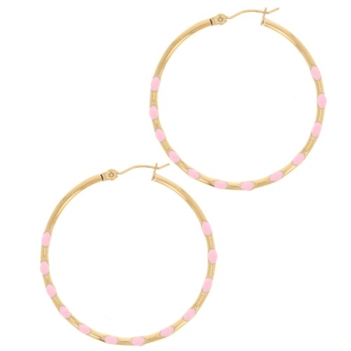 Pendientes de aro redondo 40.5mm con resina epoxi 304L acero inoxidable Dorado - Rosa claro x2