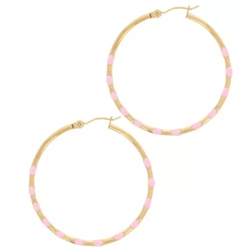 Pendientes de aro redondo 40.5mm con resina epoxi 304L acero inoxidable Dorado - Rosa claro x2