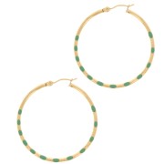 Pendientes de aro redondo 40.5mm con resina epoxi 304L oro acero inoxidable - Verde agua x2|raw }}