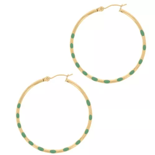 Pendientes de aro redondo 40.5mm con resina epoxi 304L oro acero inoxidable - Verde agua x2