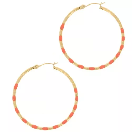 Pendientes de aro redondo 40,5 mm con resina epoxi - Acero inoxidable 304L Dorado - Naranja x2