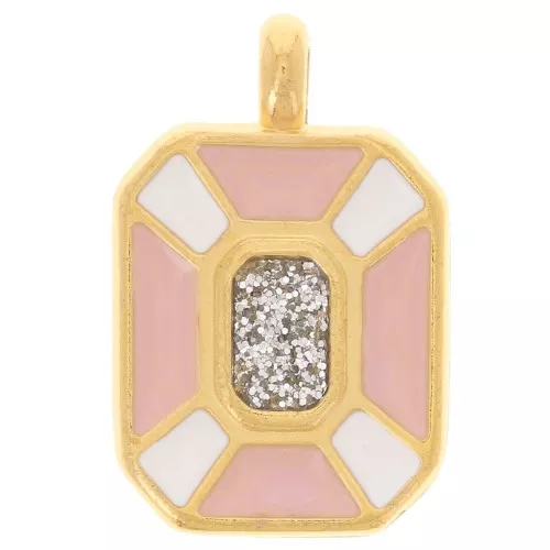 Colgante rectángulo 19x12mm resina epoxi - Dorado con oro fino - Rosa claro - Blanco x1