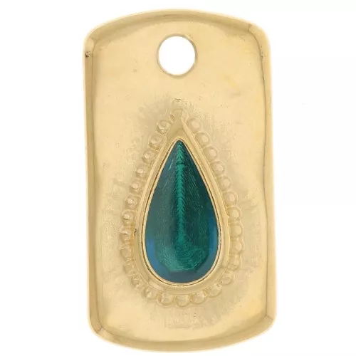 Colgante rectángulo 20x11mm con gota de resina epoxi - Dorado con oro fino - Verde x1