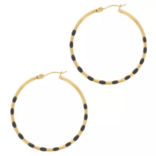 Pendientes de aro redondo de 40,5 mm con resina epoxi - Acero inoxidable 304L Gold - Negro x2