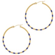 Pendientes de aro redondo 40,5 mm con resina epoxi - Acero inoxidable 304L Gold - Azul oscuro x2|raw }}