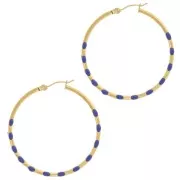 Pendientes de aro redondo 40,5 mm con resina epoxi - Acero inoxidable 304L Gold - Azul oscuro x2