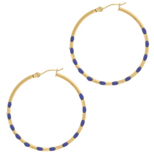 Pendientes de aro redondo 40,5 mm con resina epoxi - Acero inoxidable 304L Gold - Azul oscuro x2