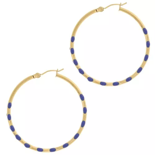 Pendientes de aro redondo 40,5 mm con resina epoxi - Acero inoxidable 304L Gold - Azul oscuro x2