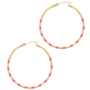 Pendientes de aro redondo 40,5 mm con resina epoxi - Acero inoxidable 304L Dorado - Rosa x2|raw }}