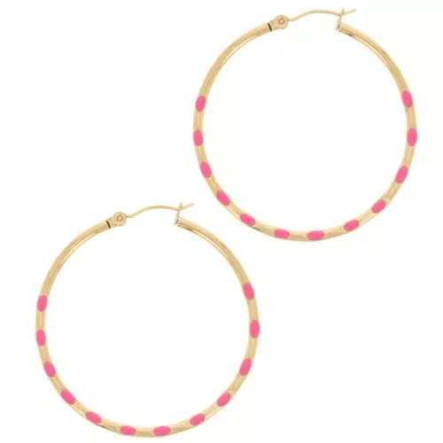 Pendientes de aro redondo 40,5 mm con resina epoxi - Acero inoxidable 304L Dorado - Rosa x2