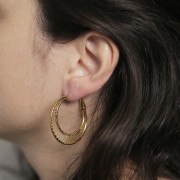 Aros pendientes doble hilo de 36 mm - Acero inoxidable 304L Dorado x2