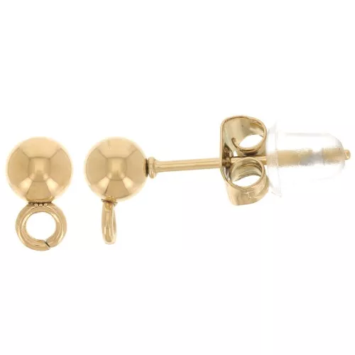 Pendientes bola 4 mm - anilla perpendicular - Acero inox dorado 303L Dorado x2