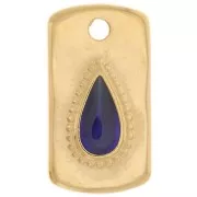 Colgante rectángulo 20x11mm con gota de resina epoxi - Dorado con oro fino - Azul x1