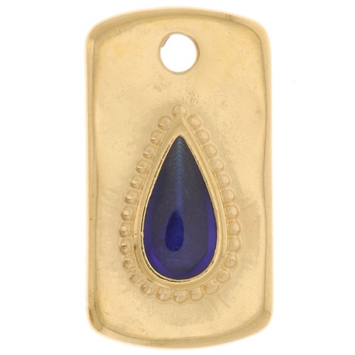 Colgante rectángulo 20x11mm con gota de resina epoxi - Dorado con oro fino - Azul x1
