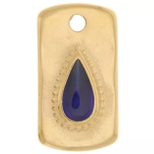 Colgante rectángulo 20x11mm con gota de resina epoxi - Dorado con oro fino - Azul x1
