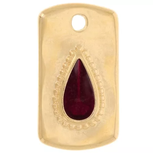 Colgante rectángulo 20x11mm con gota de resina epoxi - Dorado con oro fino - Rojo x1