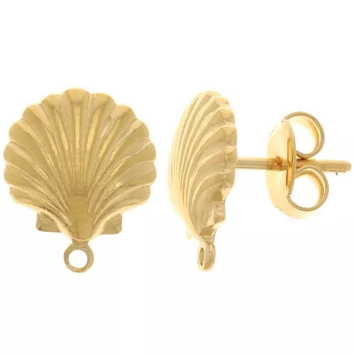 Pendientes de concha de 13x10,5 mm con aro cerrado - Chapado de oro 3 micras x2