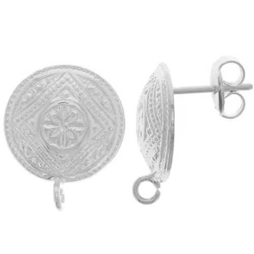 Pendientes étnicos redondos 14 mm - lazo abierto - baño de plata x2