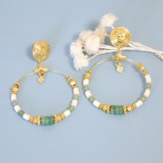 Pendientes étnicos redondos 14 mm - lazo abierto - baño de plata x2