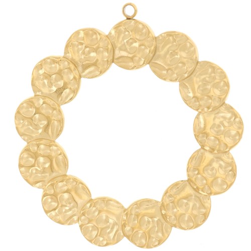 Colgantes redondos martillados 35 mm - Acero inoxidable 304L Dorado x2