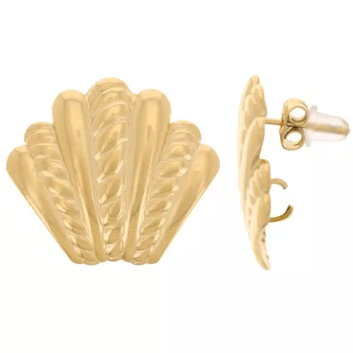 Pendientes de concha efecto trenzado 21x23 mm - Acero inoxidable dorado 304L x2
