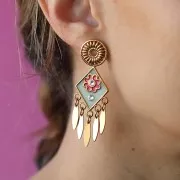 Pendientes redondos de 15 mm - motivo flor calado - acero inoxidable dorado 304L x2
