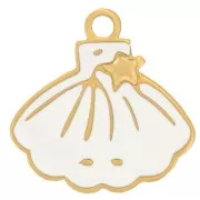 Charm de concha 10x10 mm - resina epoxi - acero inoxidable 316L dorado - Marfil x1