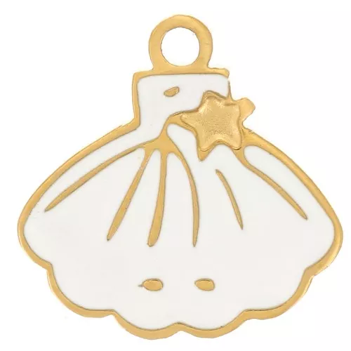 Charm de concha 10x10 mm - resina epoxi - acero inoxidable 316L dorado - Marfil x1