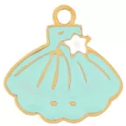 Colgante concha 10x10 mm - resina epoxi - Acero inoxidable 316L dorado - Turquesa x1