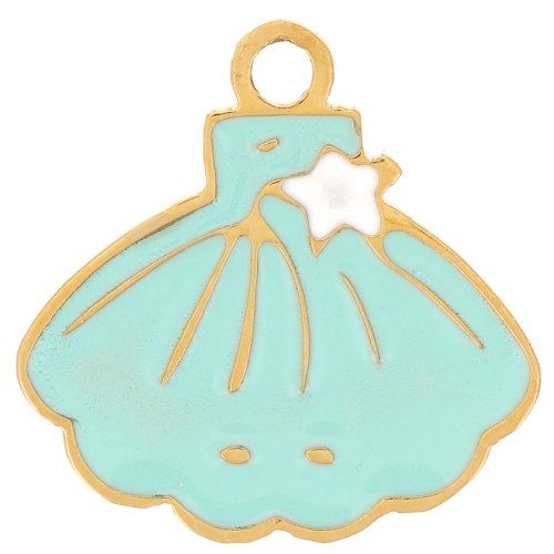 Colgante concha 10x10 mm - resina epoxi - Acero inoxidable 316L dorado - Turquesa x1