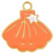 Colgante de concha 10x10 mm - resina epoxi - Acero inoxidable 316L dorado - Coral x1