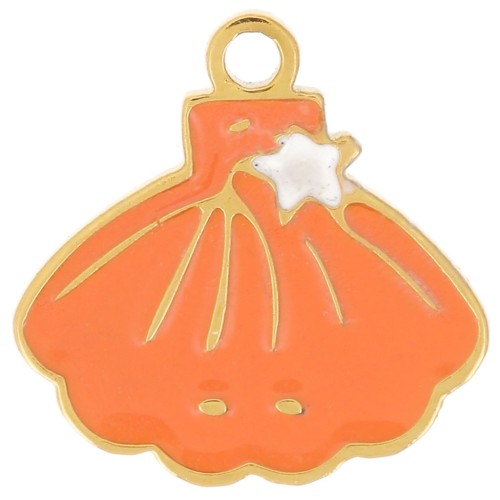 Colgante de concha 10x10 mm - resina epoxi - Acero inoxidable 316L dorado - Coral x1
